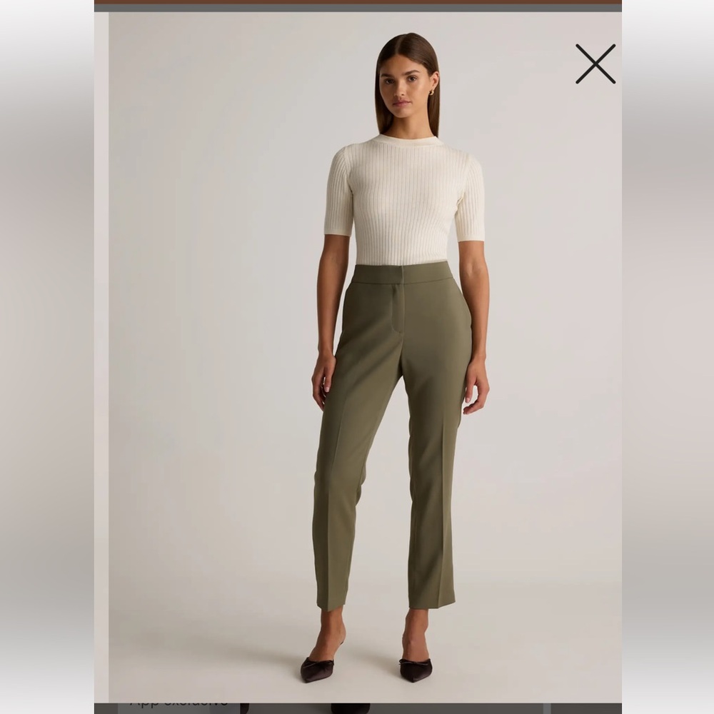 QUINCE Stretch Crepe Ankle Pants In Olive Elastic Waist Pockets Women’s Size 10 - Picture 3 of 10
